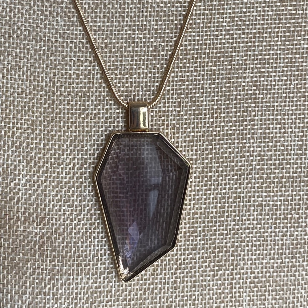 Long gold plated geometric smoky topaz necklace